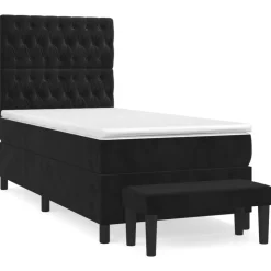 vidaXL Boxspring met matras fluweel zwart 80x200 cm