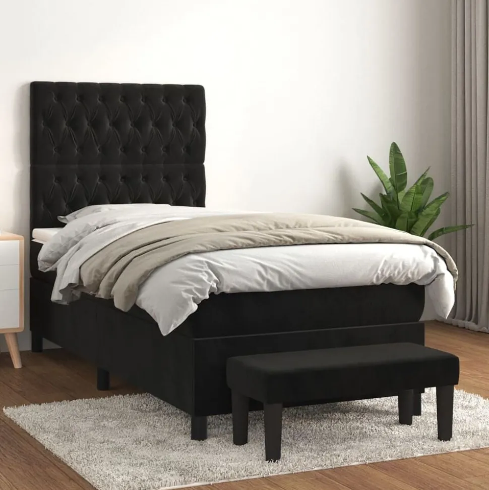 vidaXL Boxspring met matras fluweel zwart 80x200 cm