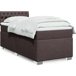 vidaXL Boxspring met matras stof donkerbruin 80x200 cm