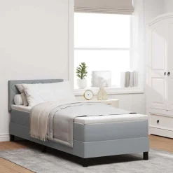 vidaXL Boxspringbed met hoofdeinde Lichtgrijs 80 x 200 cm Stof