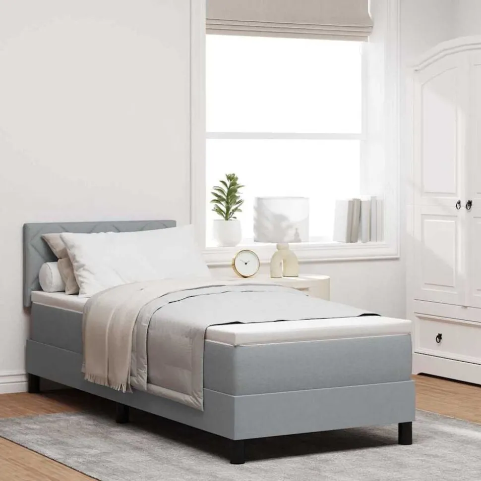 vidaXL Boxspringbed met hoofdeinde Lichtgrijs 80 x 200 cm Stof