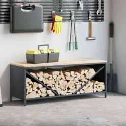 vidaXL Brandhoutrek met houten blad 100,5x35,5x40 cm antracietkleurig