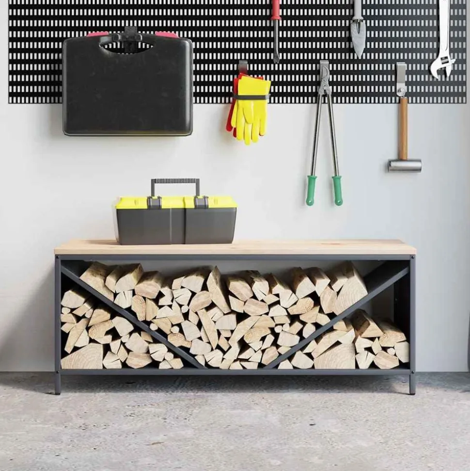 vidaXL Brandhoutrek met houten blad 100,5x35,5x40 cm antracietkleurig