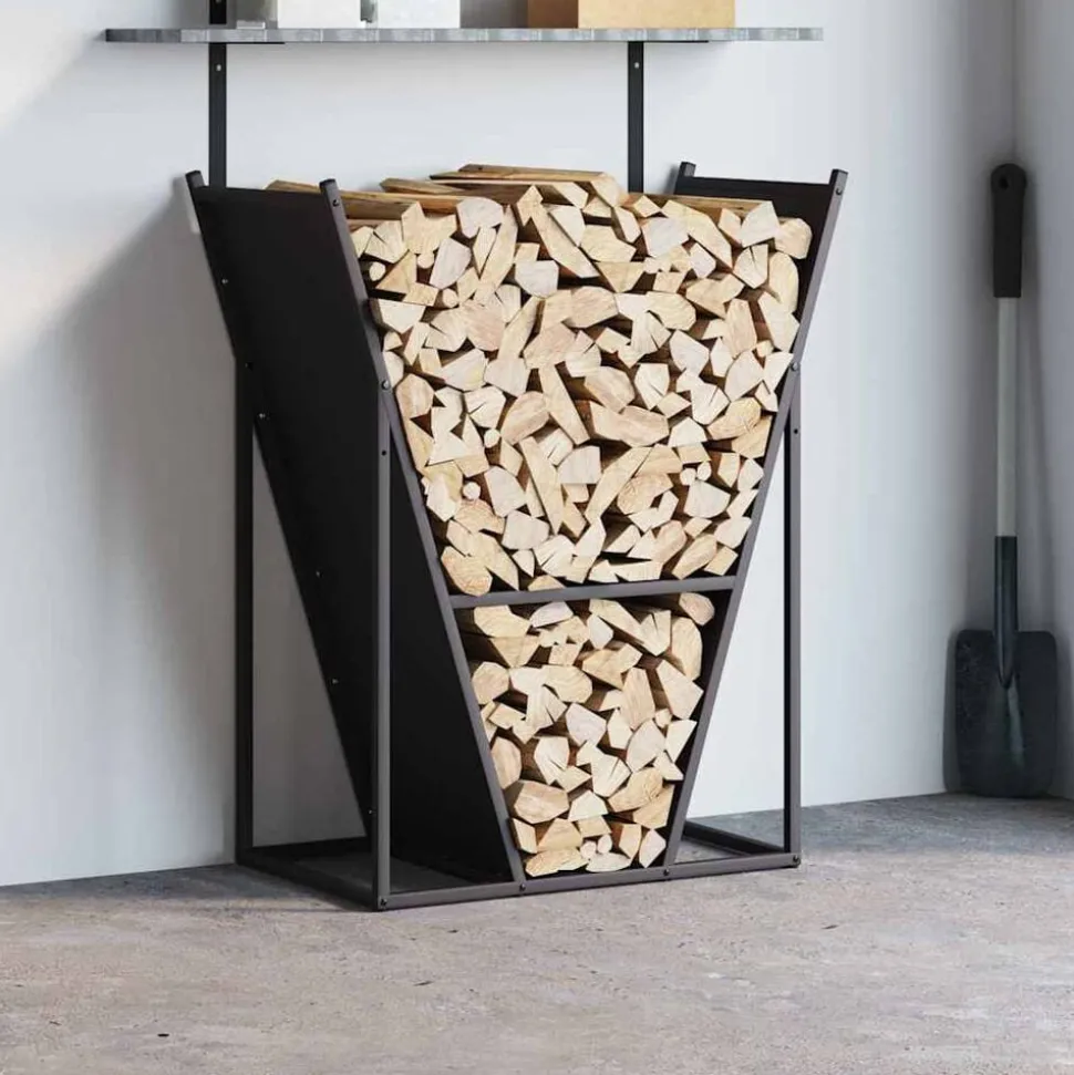 vidaXL Brandhoutrek 69,5x35x81 cm koudgewalst staal zwart