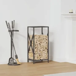 vidaXL Brandhoutrek 34x25x70 cm koudgewalst staal zwart
