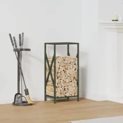 vidaXL Brandhoutrek 34x25x70 cm koudgewalst staal olijfgroen
