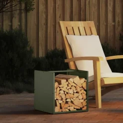vidaXL Brandhoutrek 40x40x40 cm koudgewalst staal olijfgroen