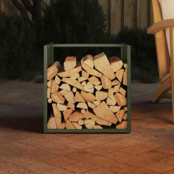 vidaXL Brandhoutrek 40x40x40 cm koudgewalst staal olijfgroen
