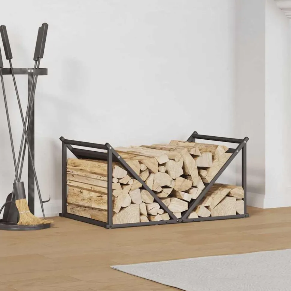 vidaXL Brandhoutrek 70x43x34,5 cm koudgewalst staal zwart