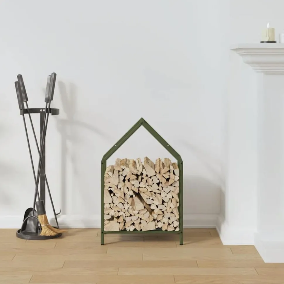 vidaXL Brandhoutrek 40x25x60 cm koudgewalst staal olijfgroen