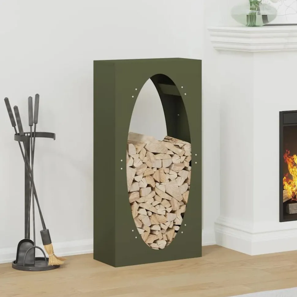 vidaXL Brandhoutrek 50x23x100 cm koudgewalst staal olijfgroen