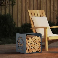 vidaXL Brandhoutrek 40x40x40 cm koudgewalst staal antracietkleurig