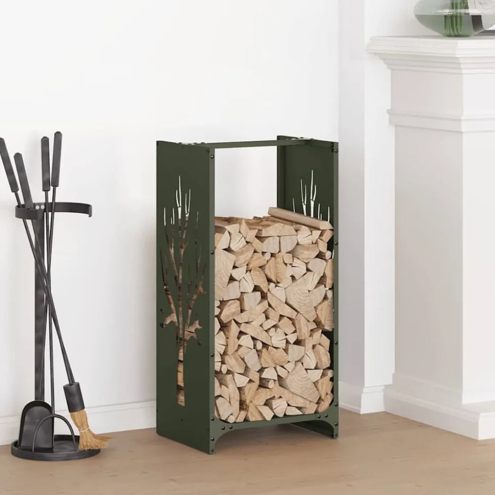 vidaXL Brandhoutrek 40x30x80 cm koudgewalst staal olijfgroen
