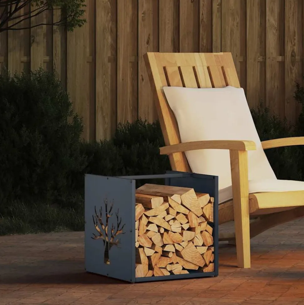 vidaXL Brandhoutrek 40x40x40 cm koudgewalst staal antracietkleurig