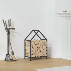 vidaXL Brandhoutrek 40x25x60 cm koudgewalst staal zwart