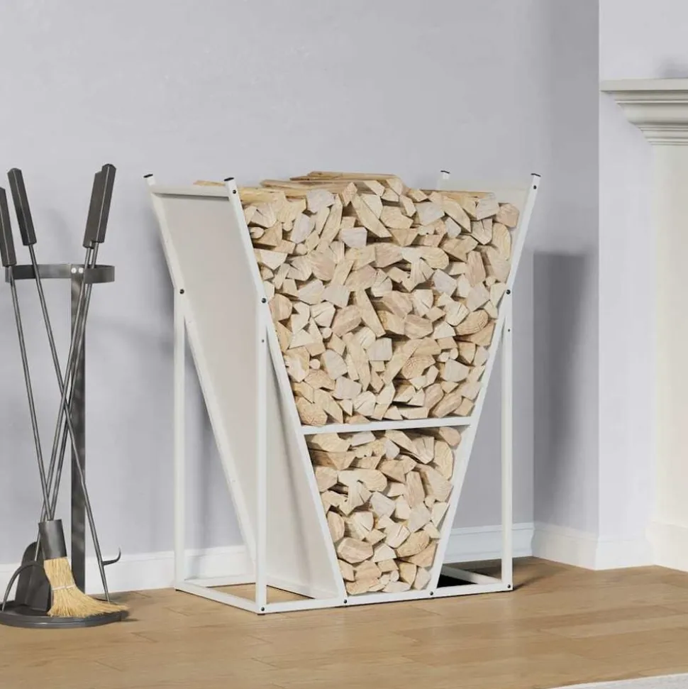 vidaXL Brandhoutrek 69,5x35x81 cm koudgewalst staal wit