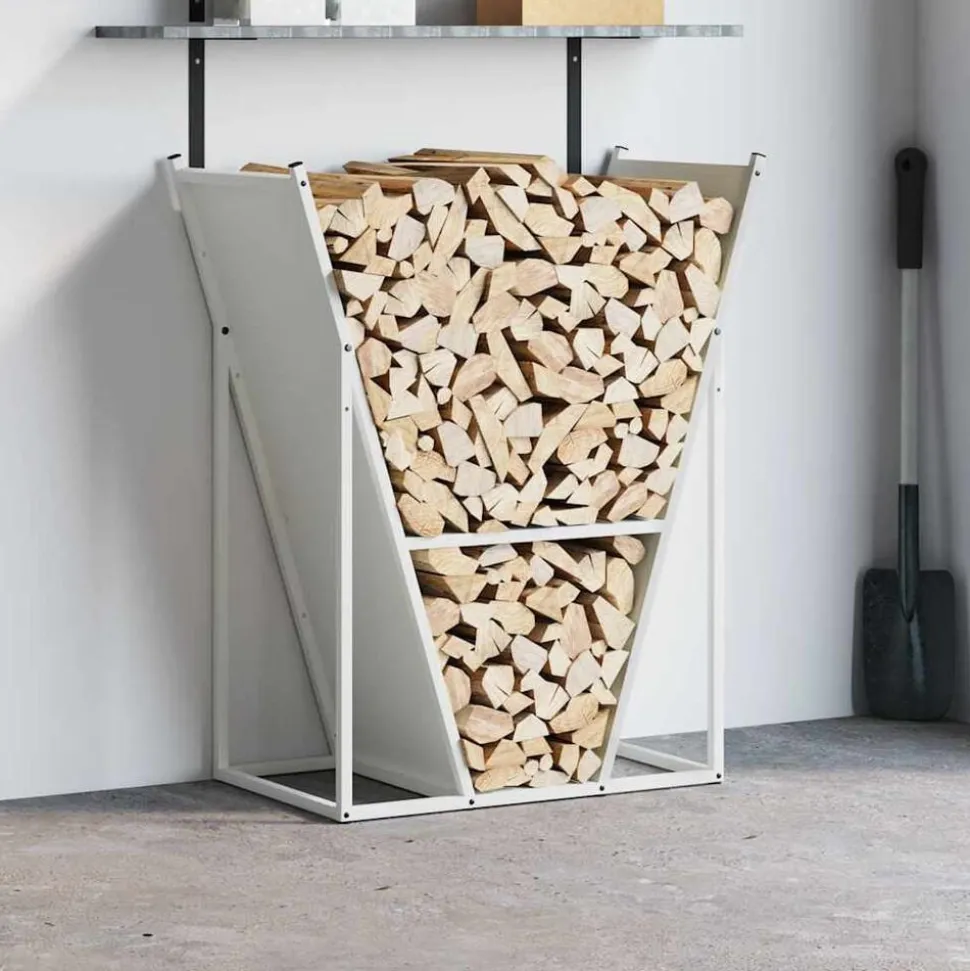 vidaXL Brandhoutrek 69,5x35x81 cm koudgewalst staal wit