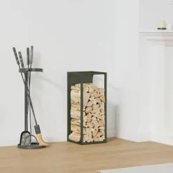 vidaXL Brandhoutrek 25x25x60 cm koudgewalst staal olijfgroen