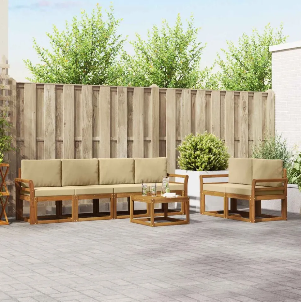 vidaXL Buiten bankenset 7 pcs Natuurlijk en Beige Massief Acaciahout