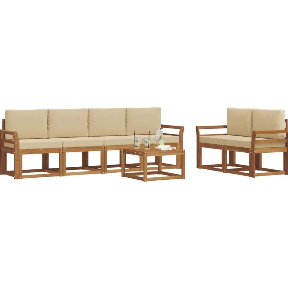 vidaXL Buiten bankenset 7 pcs Natuurlijk en Beige Massief Acaciahout