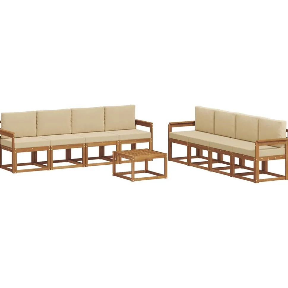 vidaXL Buiten bankenset 9 pcs Natuurlijk en Beige Massief Acaciahout