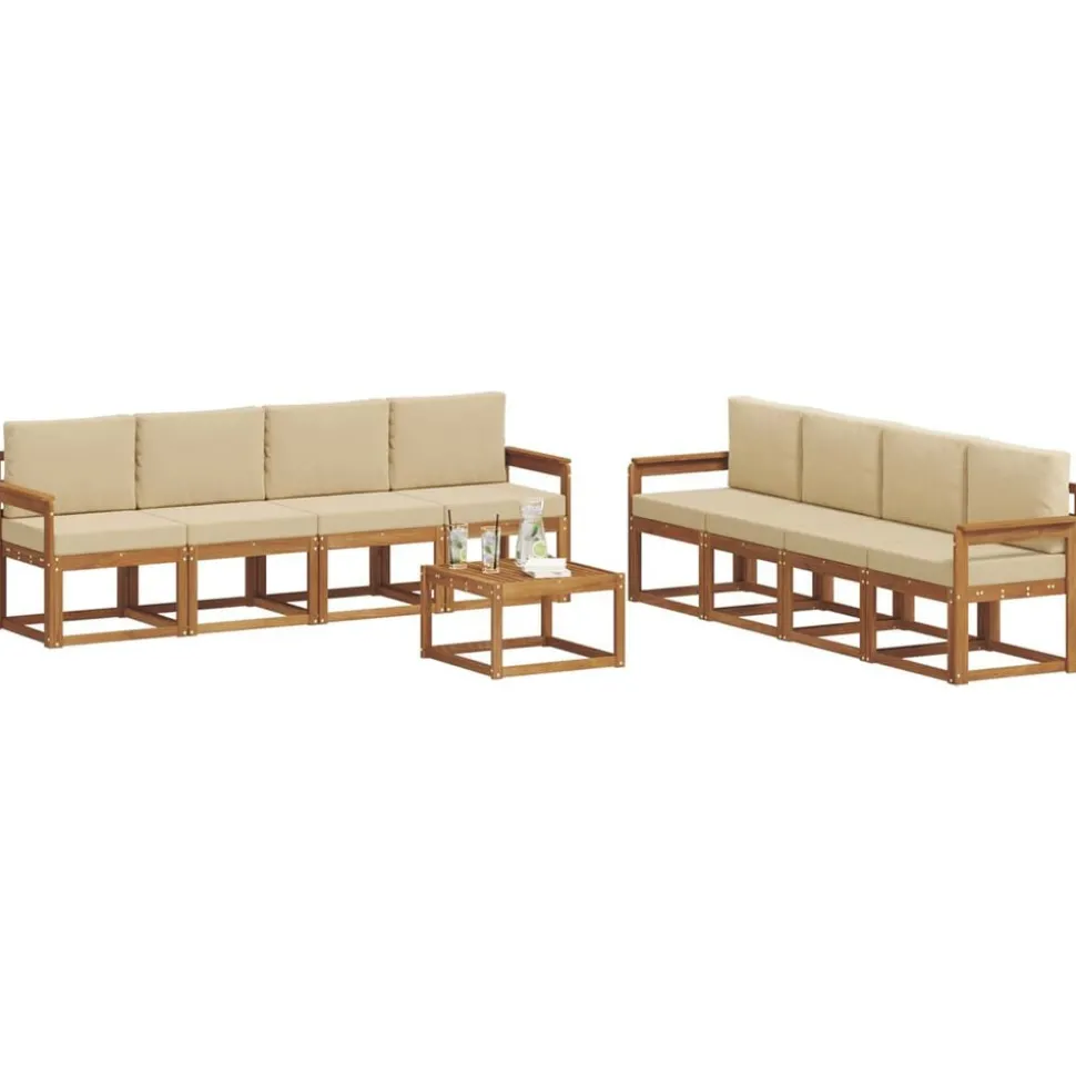 vidaXL Buiten bankenset 9 pcs Natuurlijk en Beige Massief Acaciahout