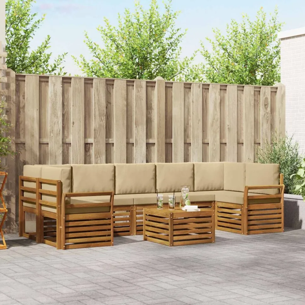 vidaXL Buiten bankenset 8 pcs Natuurlijk en Beige Massief Acaciahout