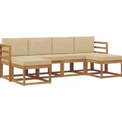 vidaXL Buiten bankenset 6 pcs Natuurlijk en Beige Bewerkt hout