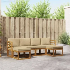 vidaXL Buiten bankenset 6 pcs Natuurlijk en Beige Bewerkt hout