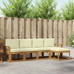 vidaXL Buiten bankenset 5 pcs Natuurlijk en Crème Massief Acaciahout