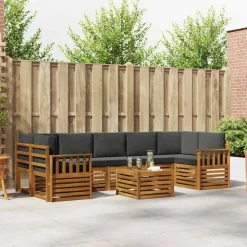 vidaXL Buiten bankenset met kussen 8 pcs Natuurlijk en Antraciet