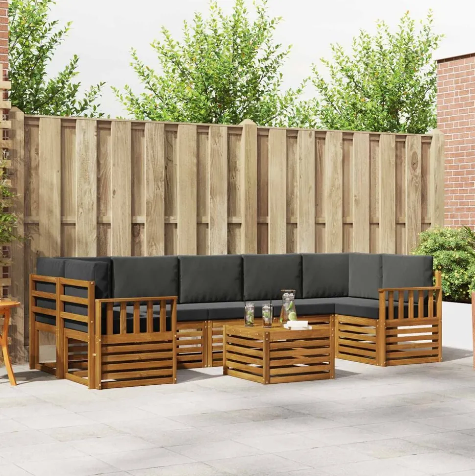 vidaXL Buiten bankenset met kussen 8 pcs Natuurlijk en Antraciet