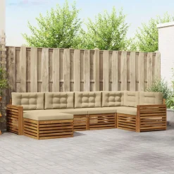 vidaXL Buiten bankenset met kussen 6 pcs Natuurlijk en Beige