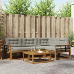 vidaXL Buiten bankenset met kussen 5 pcs Natuurlijk en Lichtgrijs