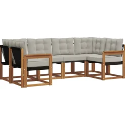 vidaXL Buiten bankenset met kussen 6 pcs Natuurlijk en Lichtgrijs