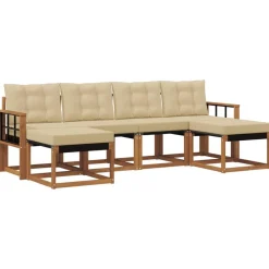 vidaXL Buiten bankenset met kussen 6 pcs Natuurlijk en Beige