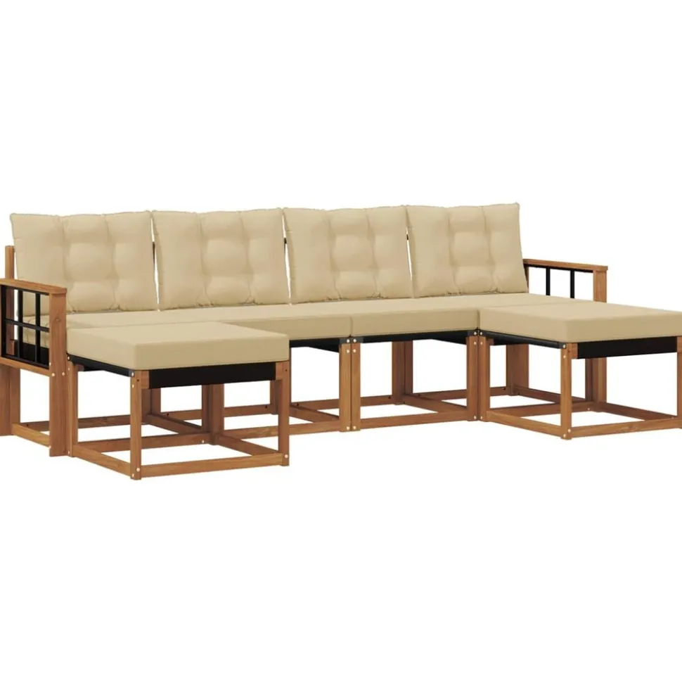 vidaXL Buiten bankenset met kussen 6 pcs Natuurlijk en Beige