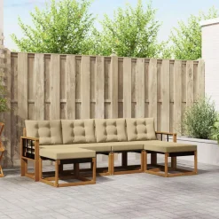 vidaXL Buiten bankenset met kussen 6 pcs Natuurlijk en Beige