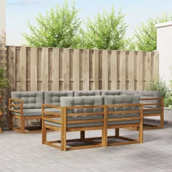 vidaXL Buiten bankenset met kussen 7 pcs Natuurlijk en Lichtgrijs