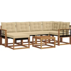 vidaXL Buiten bankenset met kussen 7 pcs Natuurlijk en Beige