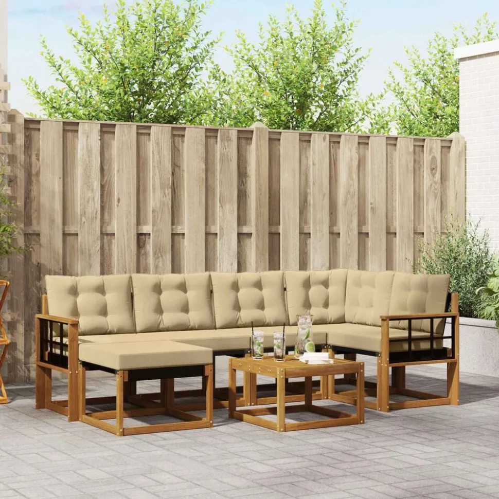 vidaXL Buiten bankenset met kussen 7 pcs Natuurlijk en Beige