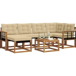 vidaXL Buiten bankenset met kussen 7 pcs Natuurlijk en Beige