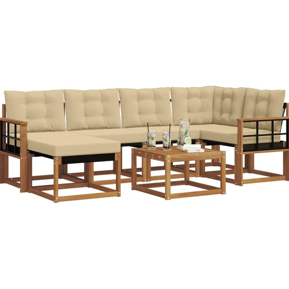 vidaXL Buiten bankenset met kussen 7 pcs Natuurlijk en Beige