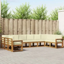 vidaXL Buiten bankenset met kussen 10 pcs Natuurlijk en Crème