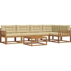 vidaXL Buiten bankenset met kussen 6 pcs Natuurlijk en Beige