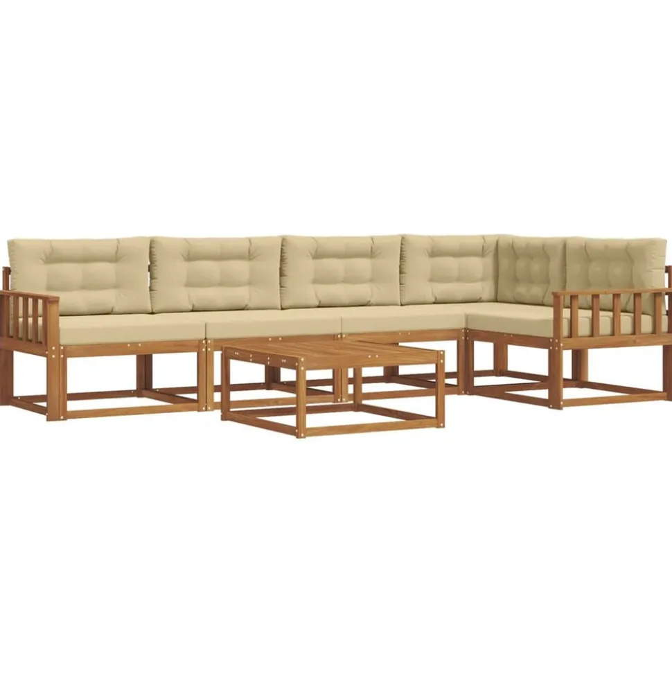 vidaXL Buiten bankenset met kussen 6 pcs Natuurlijk en Beige