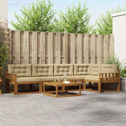 vidaXL Buiten bankenset met kussen 6 pcs Natuurlijk en Beige