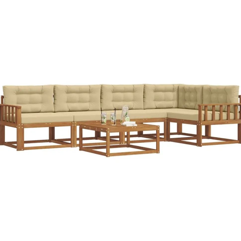 vidaXL Buiten bankenset met kussen 6 pcs Natuurlijk en Beige