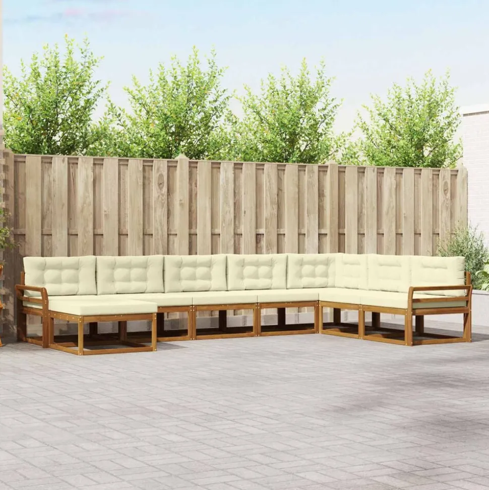 vidaXL Buiten bankenset met kussen 8 pcs Natuurlijk en Crème