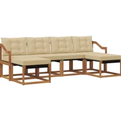 vidaXL Buiten bankenset met kussen 6 pcs Natuurlijk en Beige
